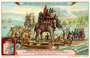 Hannibal traversant le Rhône avec son armée et ses éléphants, 218 av. J.-C. - European School