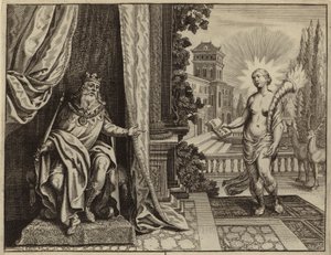 Le roi Salomon composant le Cantique des Cantiques en extase (gravure) - European School