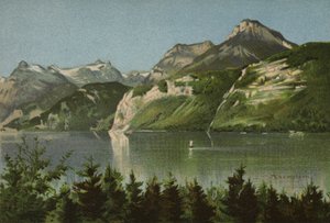 Lac des Quatre-Cantons : Axenstein (lithographie en couleur)