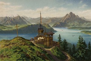 Lac des Quatre-Cantons : Rigi-Kanzeli (lithographie en couleur) - European School