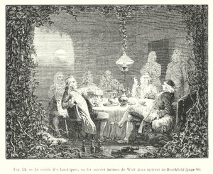 Le cercle des lunatiques, ou les soirées intimes de Watt dans sa terre de Heathfield (gravure) - European School
