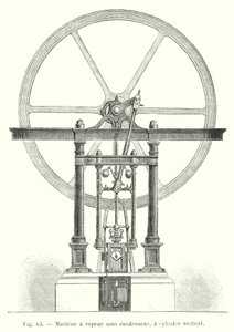 Machine à vapeur sans condenseur, à cylindre vertical (gravure) - European School