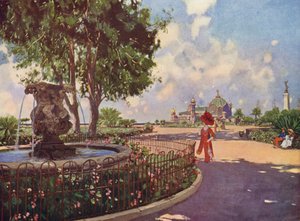 Nice, La Jetee, le Monument et la Fontaine des Phoceens (colour litho) - European School