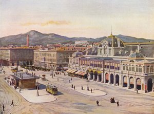 Nice, La Place Massena (colour litho)