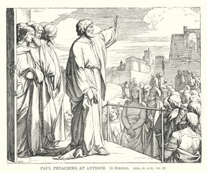 Paul prêchant à Antioche, Actes, ch xvii, ver 22 (gravure) - European School