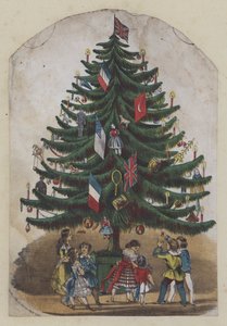 Personnes sous un arbre de Noël, carte de vœux - European School