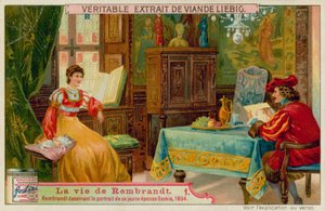 Rembrandt dessine un portrait de sa femme Saskia - European School