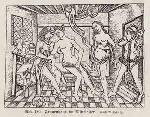 Scène dans un Frauenhaus, un bordel allemand médiéval - European School