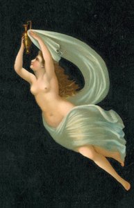Fille semi-nue, en vêtements diaphanes, tenant une lampe - European School