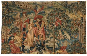 Tapisserie représentant une Scène pastorale avec cueillette de fruits, ou Le Seigneur dans son parc ou Alliance rurale et cueillette de fruits, vers 1500 - European School