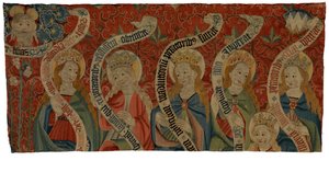 Fragment de tapisserie représentant le Tout-Puissant et six saintes femmes - European School