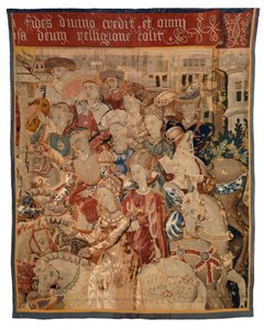 Fragment de tapisserie avec dames et messieurs à cheval, ou Paris revenant avec Hélène, ou Le Retour de la campagne - European School