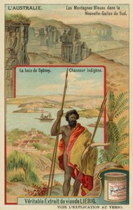 Les Blue Mountains en Nouvelle-Galles du Sud, la baie de Sydney et un chasseur aborigène - European School