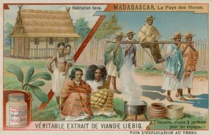 Le pays des Hova : Un village Hova et une chaise à porteurs - European School