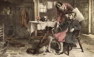 Petite fille souffrante (lithographie couleur)