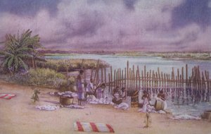 Femmes lavant leurs vêtements dans la rivière, Afrique du Nord