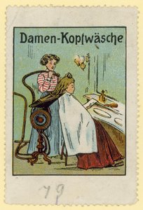 Machine à laver les cheveux des femmes (lithographie couleur)