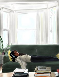 Ava On Couch, Brooklyn (art numérique) - Evan Sklar