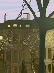 Brownstone la nuit (art numérique) - Evan Sklar