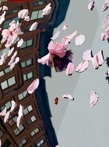 Fleurs de cerisier soufflées sur le pare-brise d