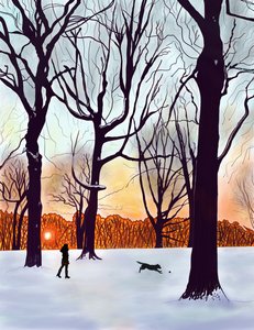 Chien dans la neige, Brooklyn (art numérique) - Evan Sklar