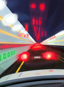 Conduite dans le Midtown Tunnel la nuit (art numérique)