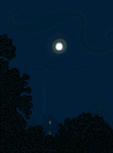 Maison avec pignon et lune la nuit Ombres des arbres (art numérique) - Evan Sklar