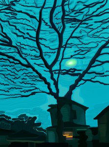 Maison dans le Queens la nuit (art numérique) - Evan Sklar