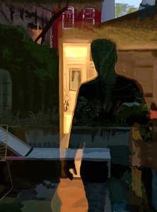 Homme reflété dans une fenêtre à l