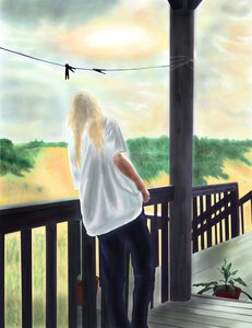 Miss Penny sur le porche, North Swan Beach (art numérique)