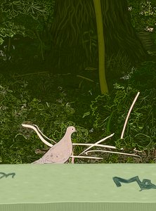 Colombe endeuillée sur le mur de Prospect Park, vers 2020-24 (art numérique) - Evan Sklar