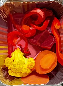 Légumes marinés dans un récipient à emporter (art numérique)