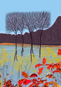 Étang et arbres en automne (art numérique) - Evan Sklar