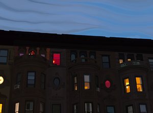 Row Houses with Colorful and Illuminated Windows, Brooklyn (art numérique) - Evan Sklar