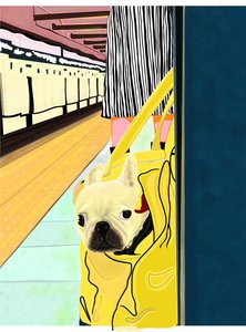 Voyageur du métro avec un chien dans son sac, Brooklyn (art numérique)