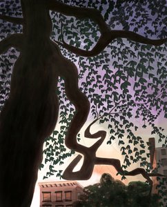 Arbre et avenue au crépuscule, 2016 (dessiné à la main sur un iPad avec un crayon Apple) - Evan Sklar
