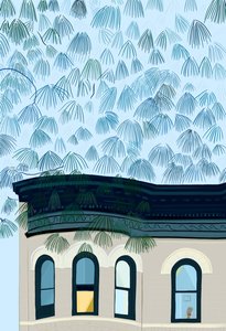 Femme se brossant les cheveux à la fenêtre, c.2020-24 (art numérique) - Evan Sklar