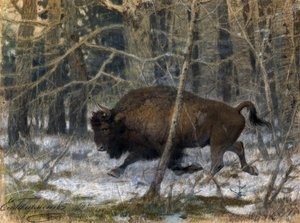 "le bison des bois" Peinture au pastel de Evgeny Alexandrovich Tichmenev (Tikhmenev) (1869-1934) - Evgeny Alexandrovich Tikhmenev