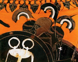 Le géant à trois têtes Géryon, dont Héraclès a volé le bétail ... - Exekias Exekias
