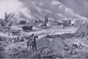 Jacques II à la bataille de La Hogue, 23 mai 1692, illustration de British Battles on Land and Sea, 1915