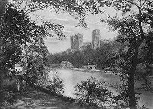 Cathédrale de Durham, depuis le pont de Prebend, vers 1896 - FW Morgan