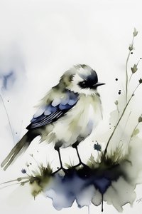 Oiseau solitaire en aquarelle - F. Abderrahim