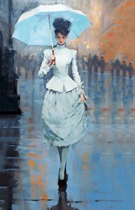 Jeune femme à la mode dans la rue avec un parapluie - F. Abderrahim