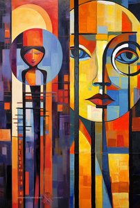 Figuratif abstrait, visage acrylique pleine couleur, impression sur toile