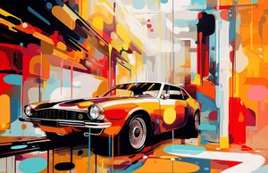 Peinture de Vieille Voiture Américaine Abstraite, Décoration de Chambre Jeune Adulte, Impressions Murales - F. Abderrahim