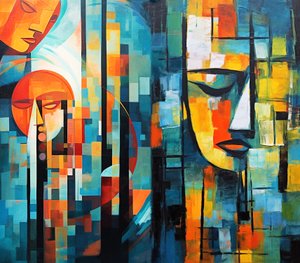 Peinture figurative abstraite colorée, art numérique imprimable