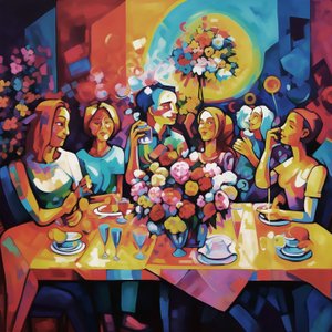 Illustration abstraite, dîner de famille heureux - F. Abderrahim