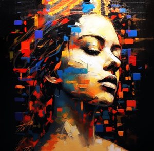 Portrait féminin abstrait de profil, fond noir - F. Abderrahim