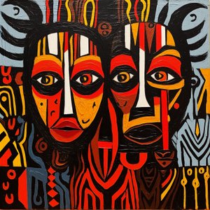 Visages tribaux africains, style Picasso - F. Abderrahim