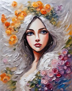 Jeune femme entourée de fleurs - F. Abderrahim